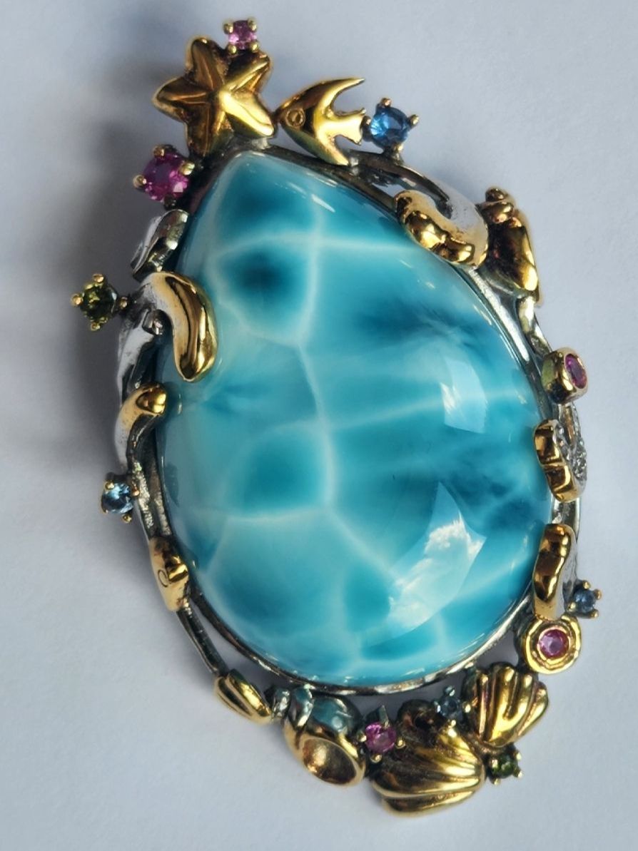 Anhänger: Larimar Anhänger 925 silber Massiv, Handarbeit, Topaz, Ruby – Gebraucht aus St. Gallen von GIULESGG