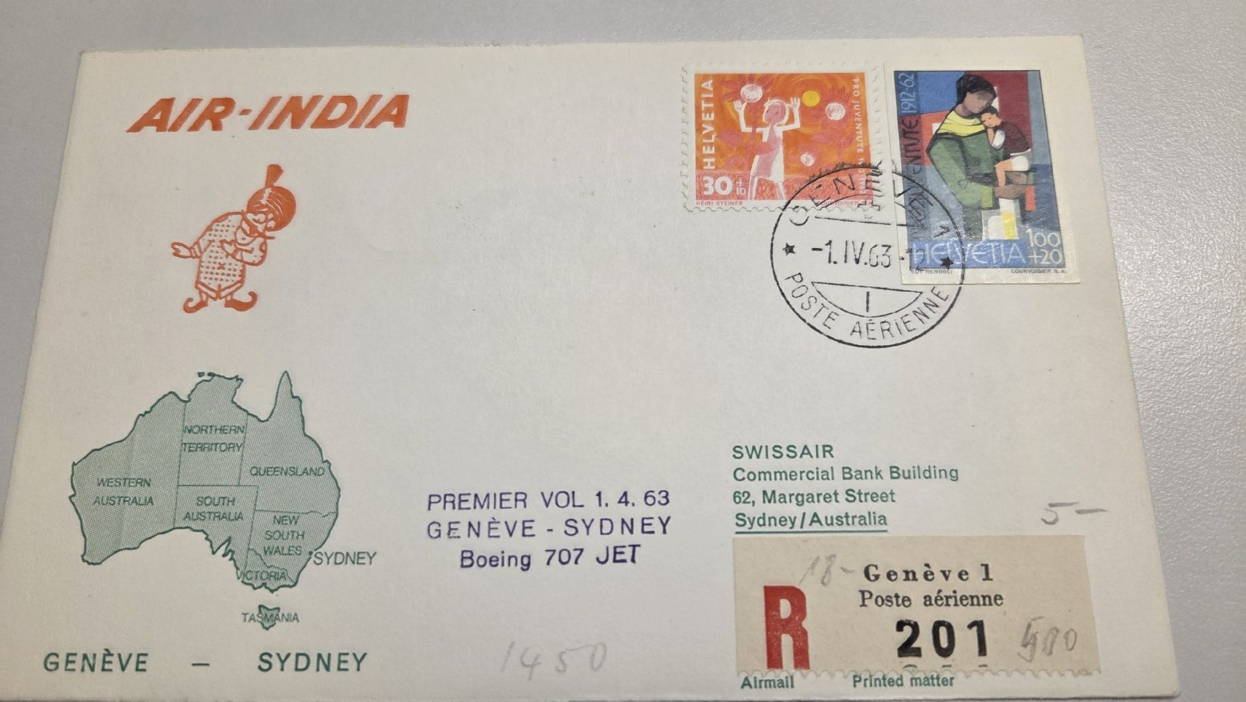 Tous les timbres: 1963 Erstflug Genf - Sydney – D'occasion à Arni AG par Moth68