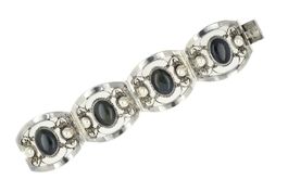 Vintage Glieder Armband 925 Silber mit Schmucksteinen *S4613