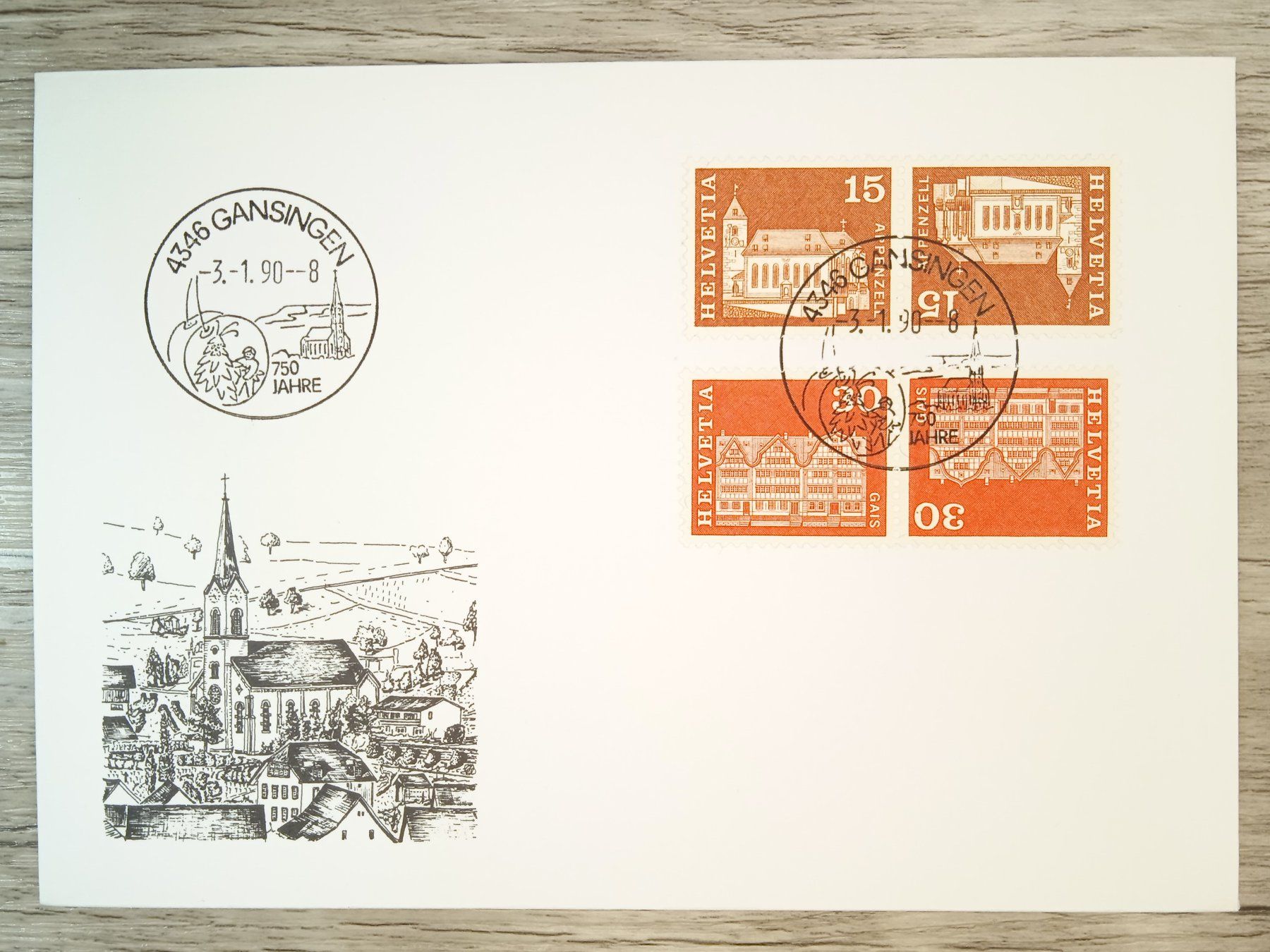 Tutti i francobolli: TR60 Enveloppe + Timbre Suisse 1990 – Usato da Cousset venduto da Patrick_Collections