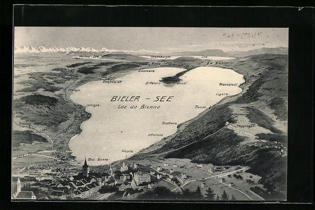 Cartoline postali: Biel, Ortsansicht mit Bieler See und Ort – Usato da Berlin venduto da bartko-reher