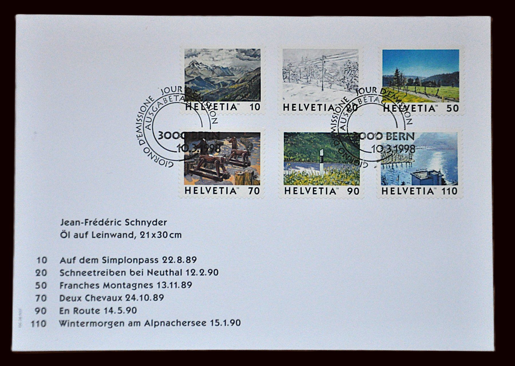 Tutti i francobolli: FDC «Bilder der Schweiz» von 1998 – Nuovo (secondo la descrizione) da Grabs venduto da Fadenquarz