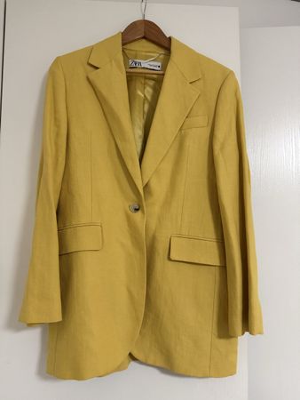 Blazer jaune ZARA en lin mélangé, taille XS