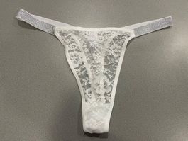 Sexy String Tanga in weiss mit Spitze & Glitzer, Gr. L