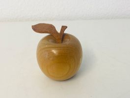 Deko-Apfel gedrechselt aus Massivholz mit Lederblatt