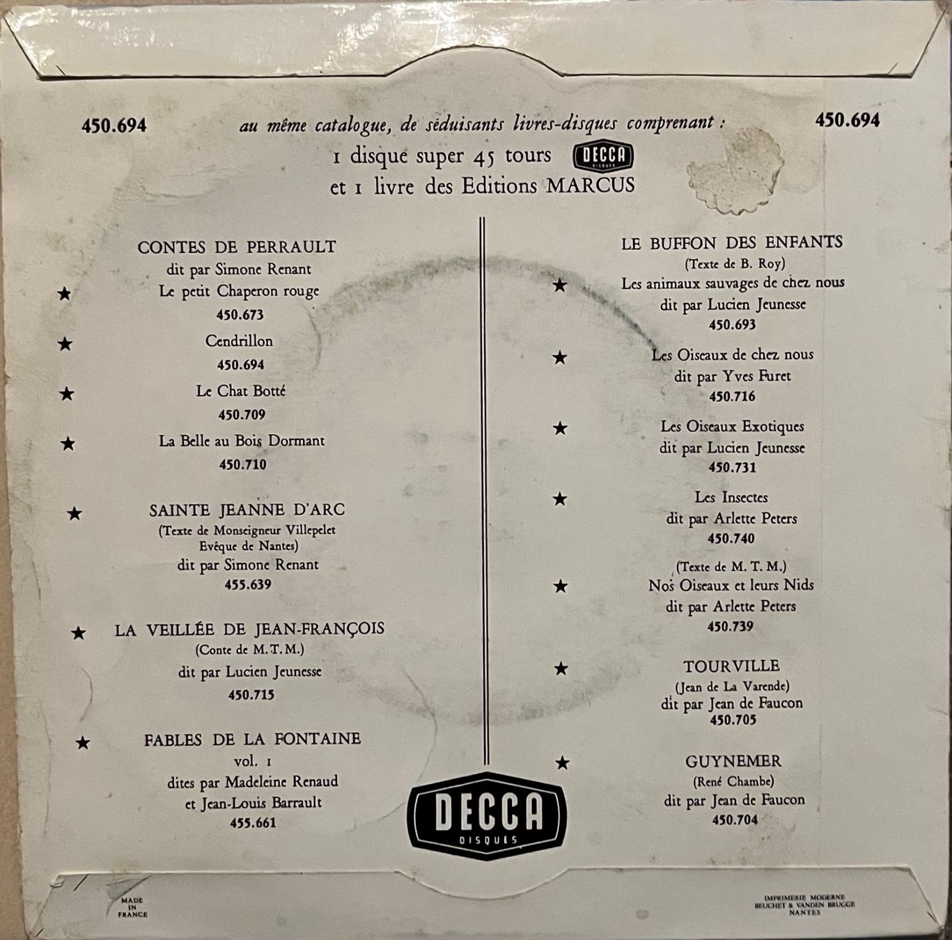 Dischi in vinile: CONTES DE PERRAULT - CENDRILLON – Usato da Bussigny venduto da vinyl-pas-cher 1