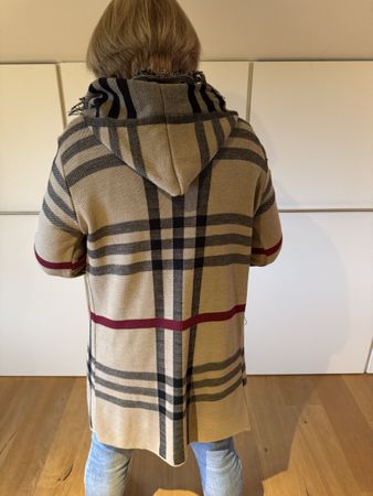 Hoodie Strickjacke im Karomuster, Made in Italy, neuwertig