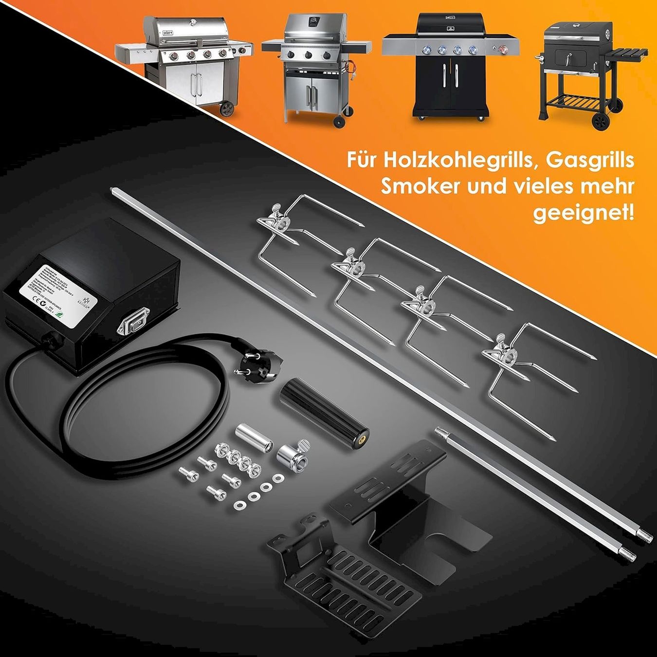 Grillzubehör: Motor-Grillspieß Set Edelstahl BBQ 116cm – Neu und originalverpackt aus Bottighofen von zaap 7