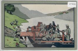 Stiftung der 6. Division - Pferde-Fähre - Litho