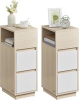 Nachttisch 2er Set schmal 2 Schubladen Fach Naturbeige Weiss