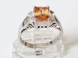 Edler Ring Silber 925 mit orangener Stein, Gr 18,7 mm
