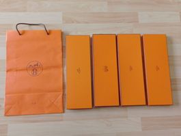 4 Stk. Hermès Schachteln Box Orange Krawatten + 1 Sack TOP!