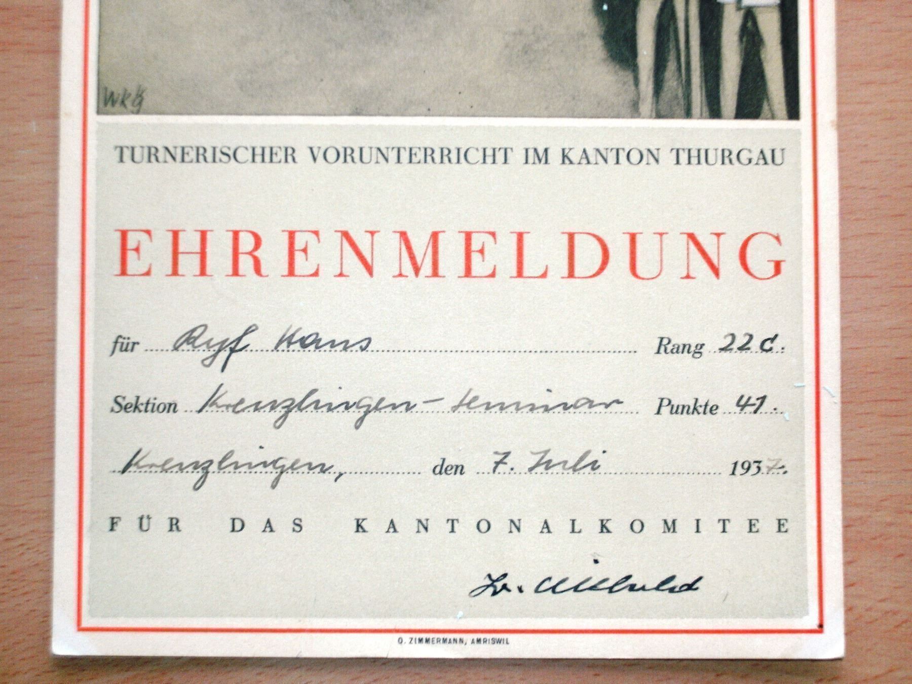 Dokumente: Ehrenmeldung 1937 – Gebraucht aus Grenchen von Kogi7 3