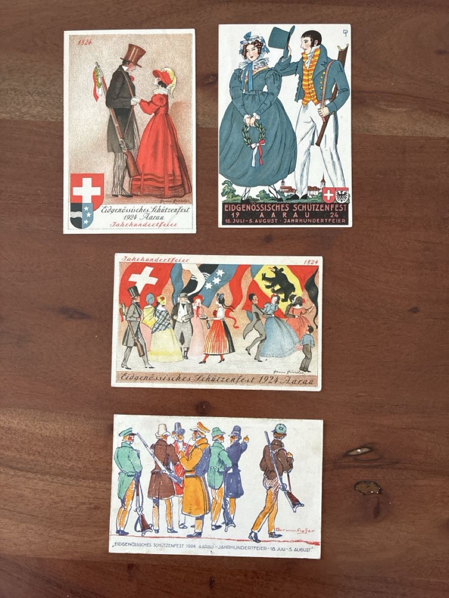 Cartes postales: 4 Ansichtskarten Schweiz vom Eidg. Schützenfest 1924 – D'occasion à Oftringen par Cla.vD.74