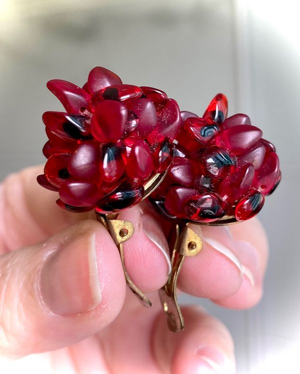 Orecchini vintage clip vetro di Murano, margherita - Fratelli Broche