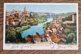 Fribourg et le Pont suspendu 1906 n. Riedholz z. A. Bargetzi