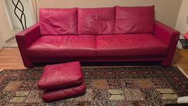 Gepflegtes 3er Leder Sofa in rot (Rolf Benz)
