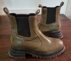PLATEAU BOOT STIEFEL CHUNKY, Leder, Olive grün Gr 40 WIE NEU