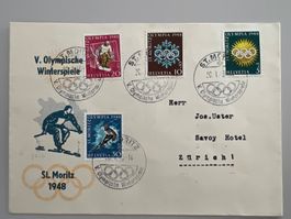 1948 Olympische Winterspiele St-Moritz Satz-Brief