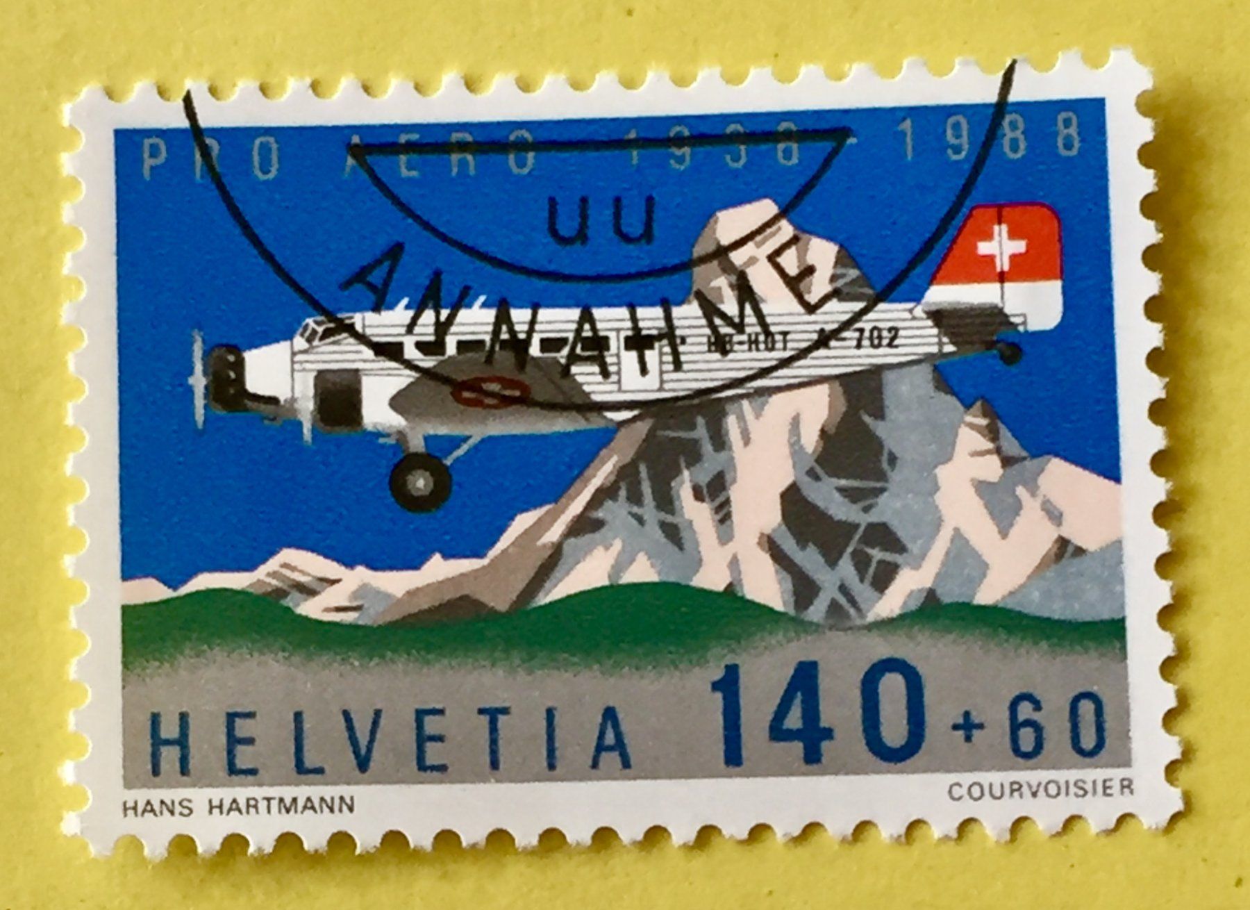 Tutti i francobolli: Nr.F 49  Aero Pro GESTEMPELT 1988   – Usato da Aarau venduto da Billa007