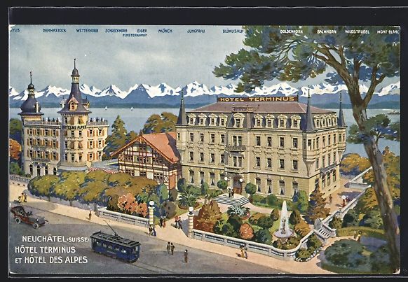 Cartoline postali: Neuchatel, Hotel Terminus et des Alpes,  – Usato da Berlin venduto da bartko-reher