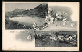 Hütten, Teilansicht, Panorama mit See