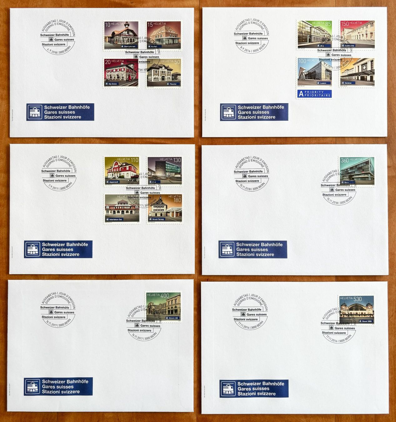 Tutti i francobolli: 2016-2018, alle 6 FDC's mit den Schweizer Bahnhöfen – Nuovo (secondo la descrizione) da Nuglar venduto da Stamp88