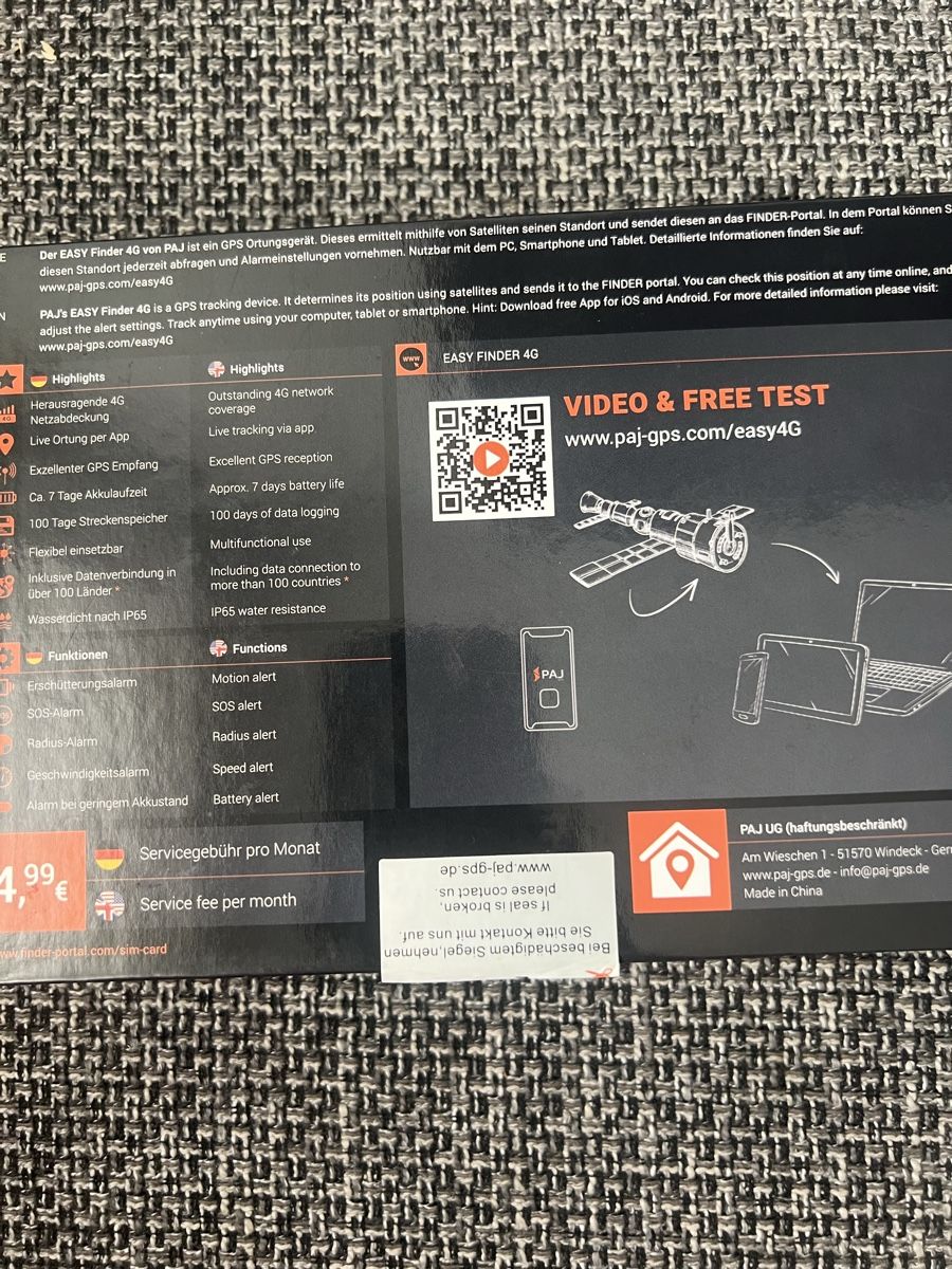 Radiocomunicazione: PAJ GPS EASY FINDER 4G GPS Tracker – Usato da Zürich venduto da Walllstreet 1