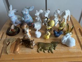 Osterdekoration Figuren Set Keramik Tiere Hase Hahn 18 Teile