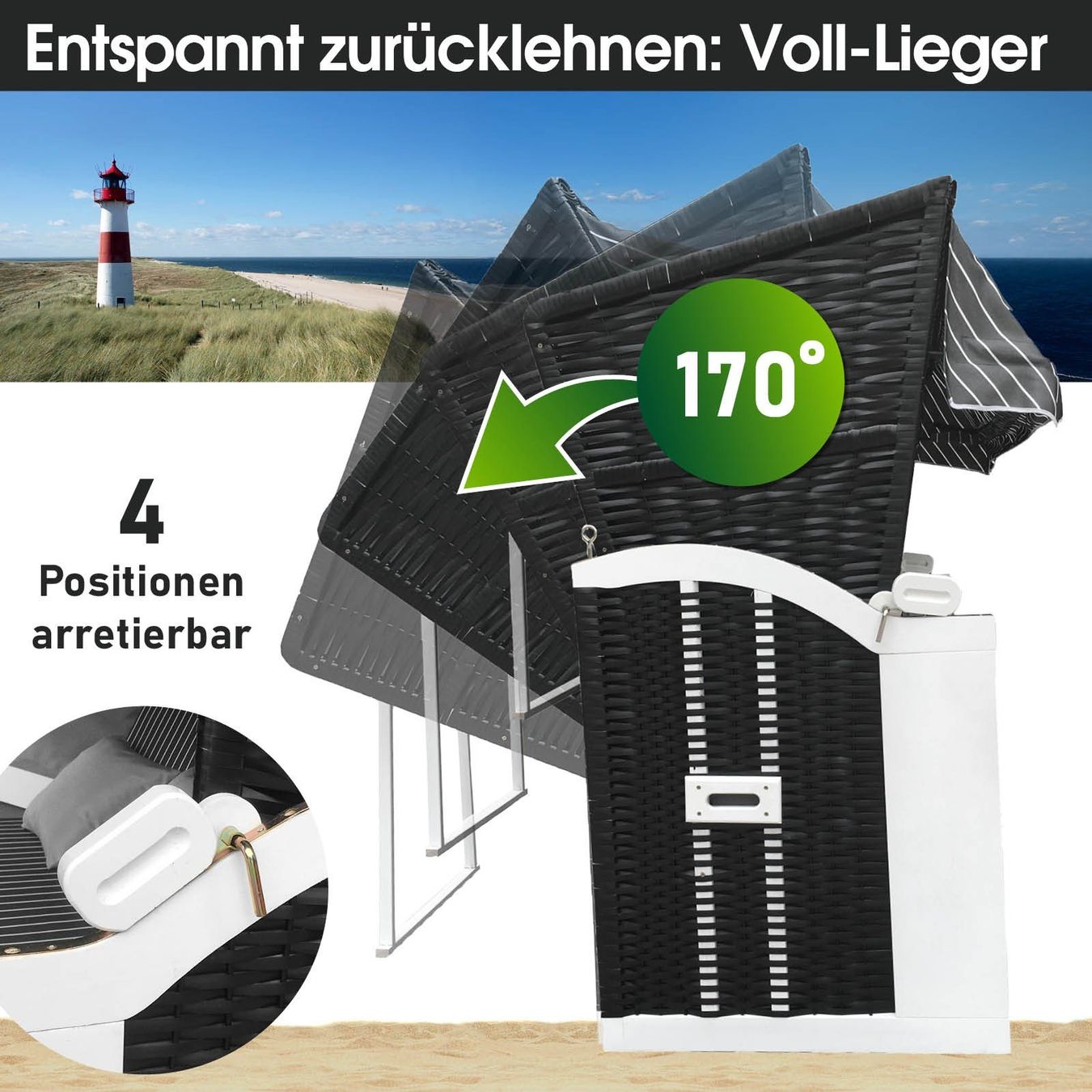 Sedie a sdraio: Strandkorb 3-Sitzer + Schutzhülle - Hellblau/Gestreift – Nuovo e nell'imballaggio originale da Wallenwil venduto da toesstal-vertrieb 4