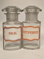 2 Vintage Apothecary Jars "Salol." & "Antifebrin."