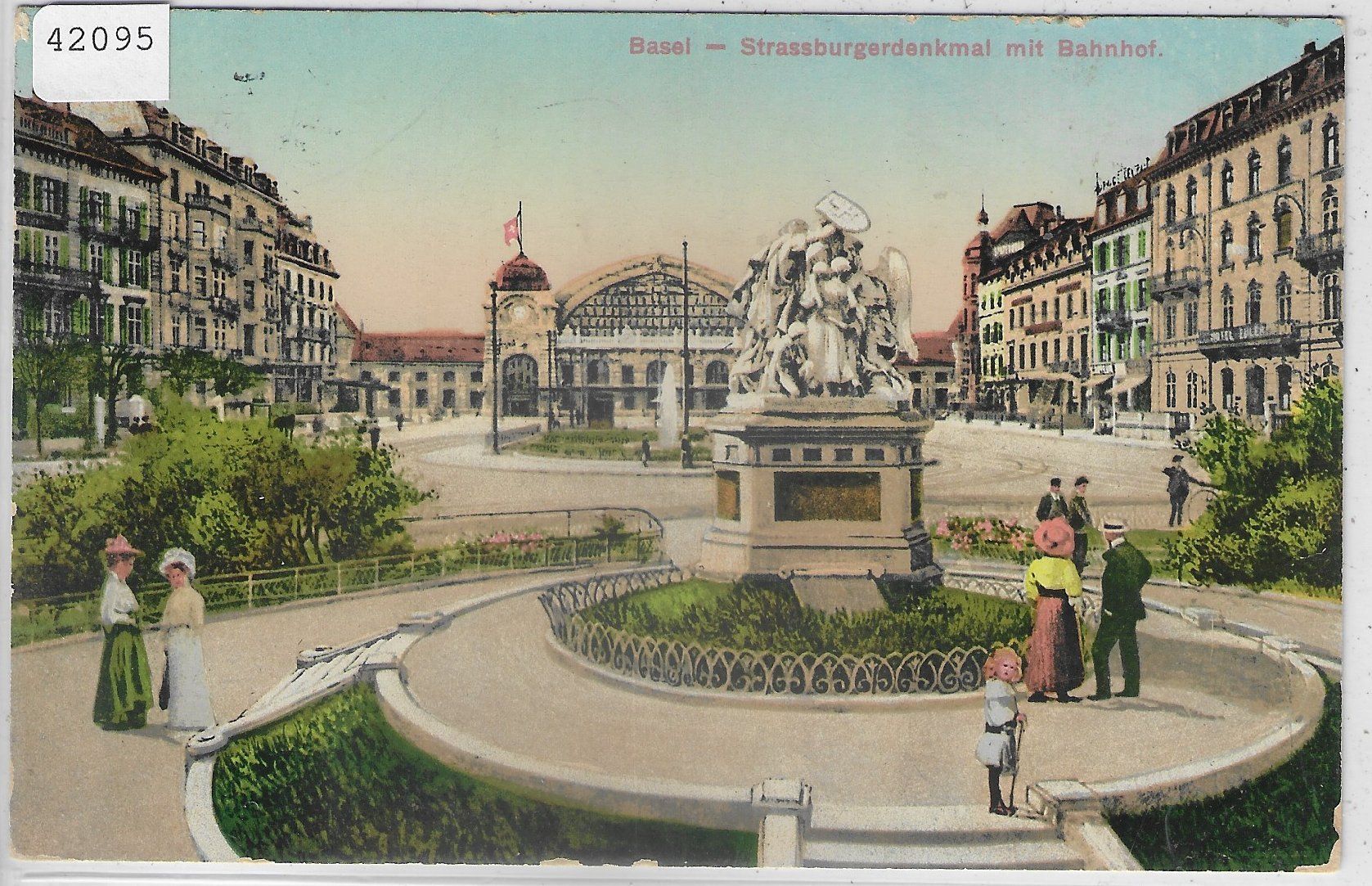 Cartoline postali: Basel - Strassburgerdenkmal mit Bahnhof - Litho – Usato da Ettingen venduto da Kartenplanet