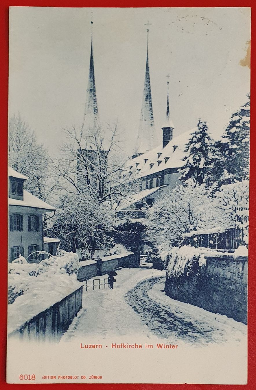 Cartoline postali: Luzern 1906 - Hofkirche im Winter – Usato da Kreuzlingen venduto da Rschweiz1