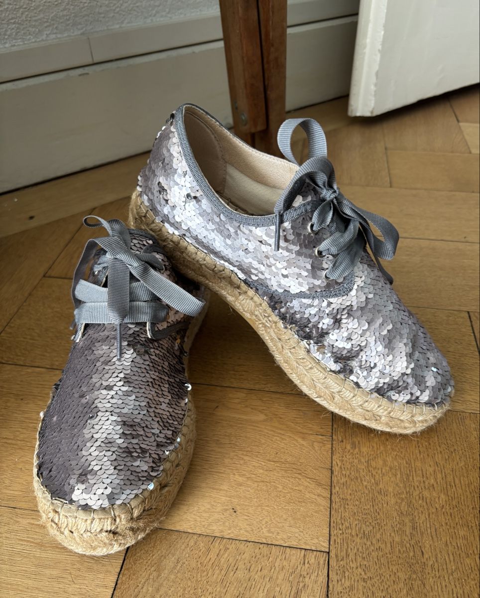Scarpe da donna: Espadrilles à paillettes gris/rose – Nuovo e nell'imballaggio originale da Genève venduto da bea_f5qp 1