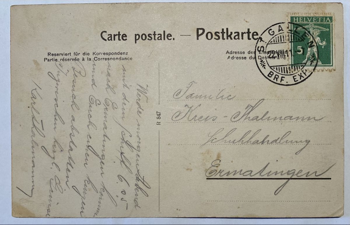Cartoline postali: Alte Ansichtskarte St. Gallen, 1911 – Usato da Riehen venduto da Tignanello1 1