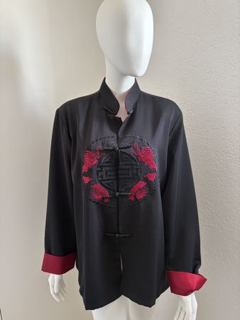 Asia Jacke schwarz rot Drachen Stickerei Grösse M 