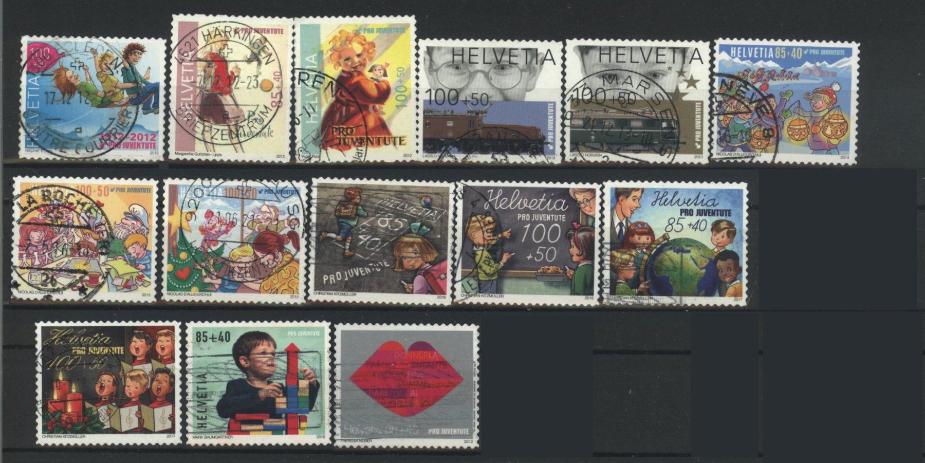 Alle Briefmarken: 2012–2019, Pro Juventute, gestempelt, Restlot – Gebraucht aus Willisau von Vollstempel