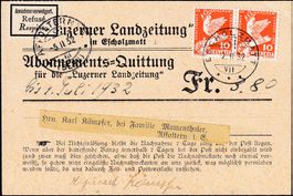 1932: NN-Quittung Luzerner Landzeitung mit Nr. 186, Ersttag