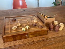 Wunderschönes Spielbrett Mühle Schach Backgammon 1850-1900