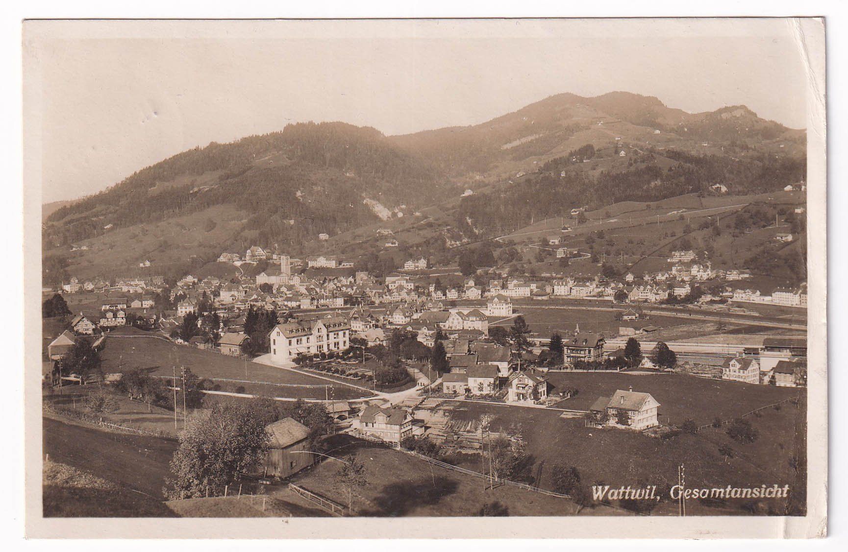Cartoline postali: Wattwil, Gesamtansicht.  1928 – Difettoso da Cormoret venduto da Pascalll2001
