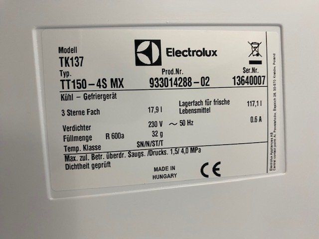 Electrolux Frigoriferi: Kühlschrank ELECTROLUX TK 137 - Modell 2021 – Usato da Niederhasli venduto da Tigerproduct 6