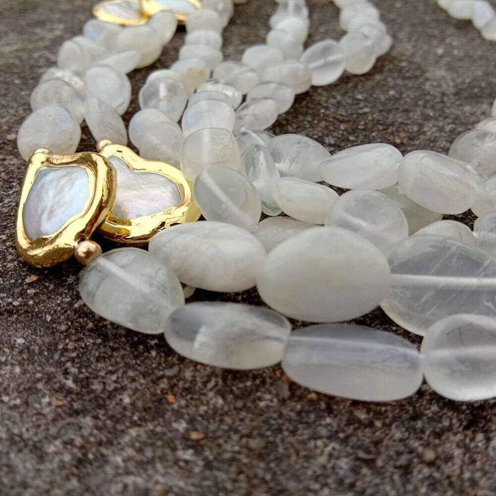 Ketten: Mondstein Weiss Perlen Kette Collier Perle Pierre de lune – Neu (gemäss Beschreibung) aus Prilly von ilyria73 4