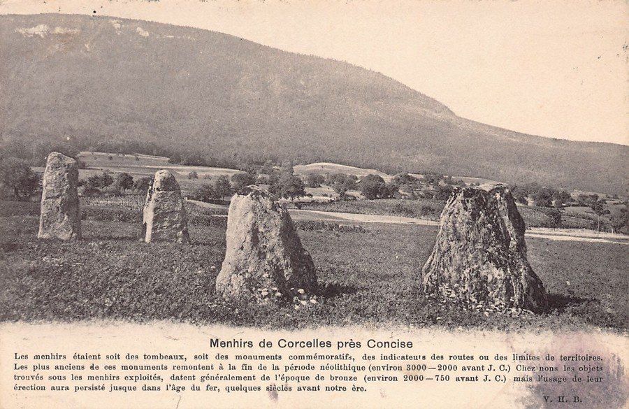 Ansichtskarten: Menhirs de Corcelles près Concise, circulée 1912 – Gebraucht aus Frauenfeld von POML