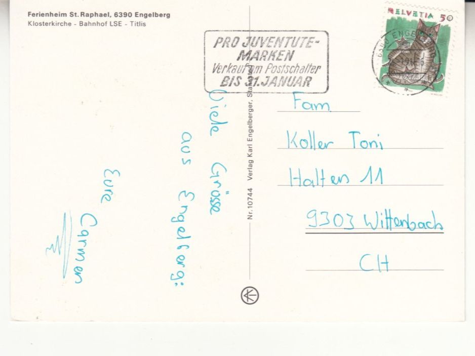 Cartoline postali: Engelberg St. Raphael 1991 – Usato da Bürglen TG venduto da StampGraf 1