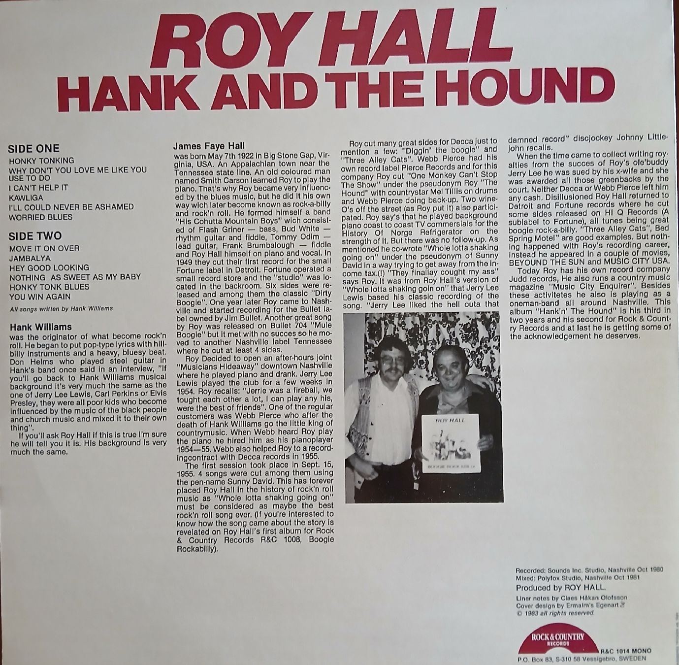 Dischi in vinile: LP - Roy Hall / Hank and the hound  – Usato da Lausanne venduto da Soulbrother 1