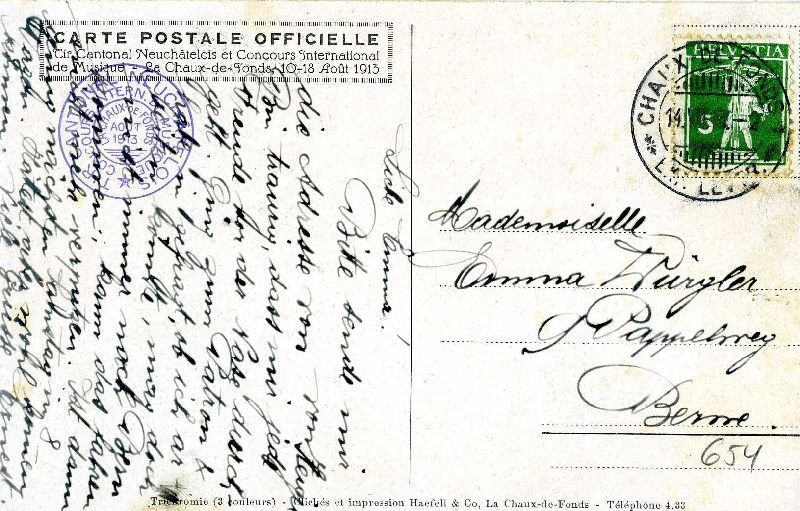 Cartoline postali: Neuchâtel - Concours International Litho + 1913 – Usato da Emmenbrücke venduto da teestube 1