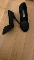 Elegant Black Sequin Dune Heels, Size 5