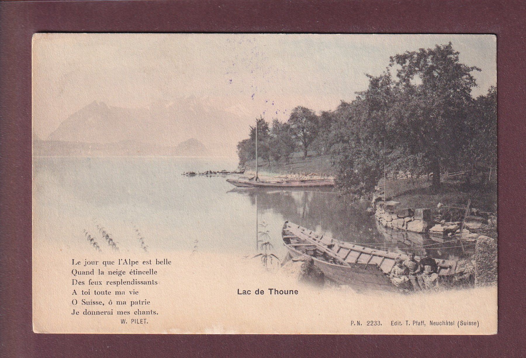 Cartoline postali: LAC DE THOUNE - Poème – Usato da Pully venduto da nicecards