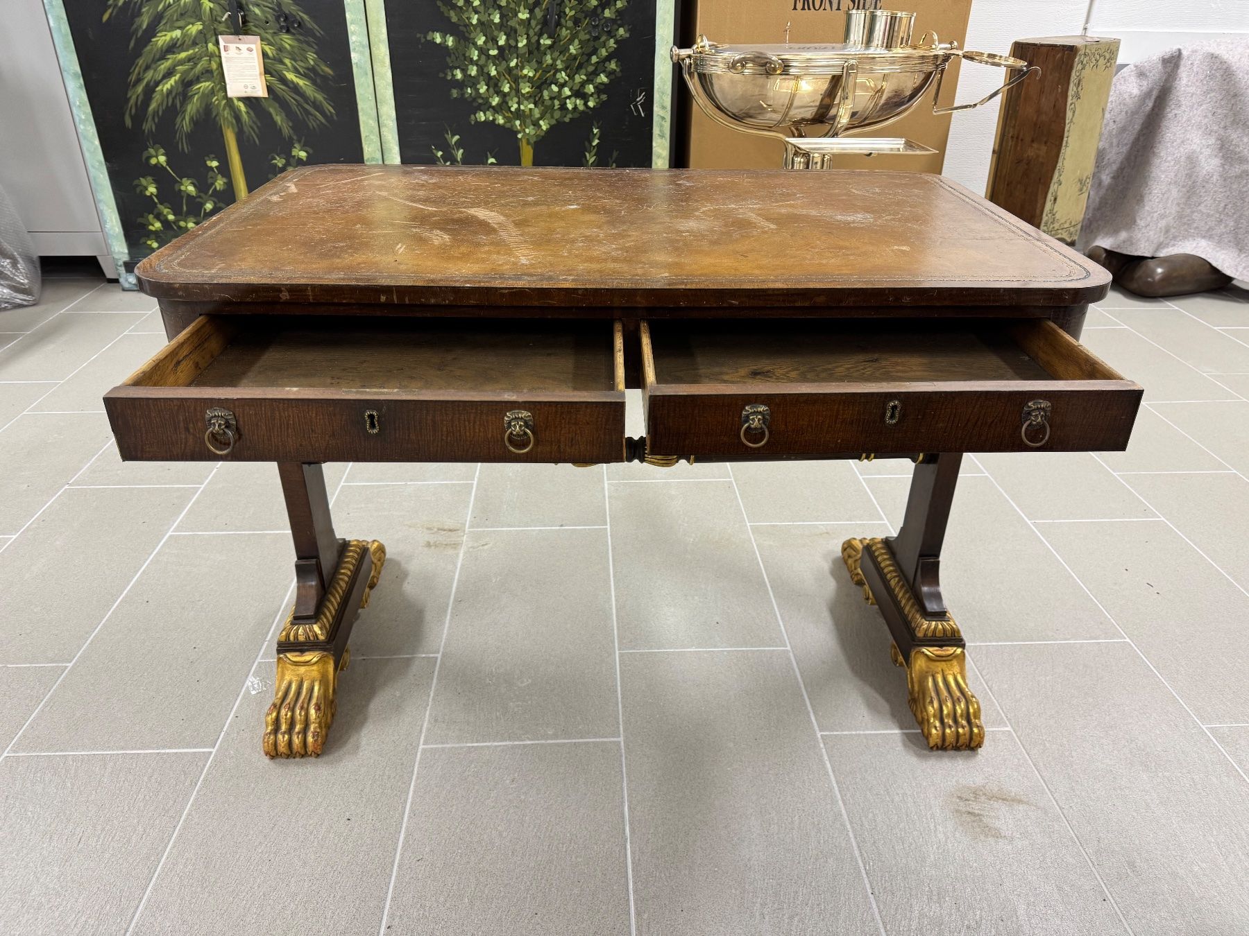 Tavoli: Superb George IV Burr Elm Library Table - – Usato da Oeschseite venduto da -Luxury-On-Line- 4