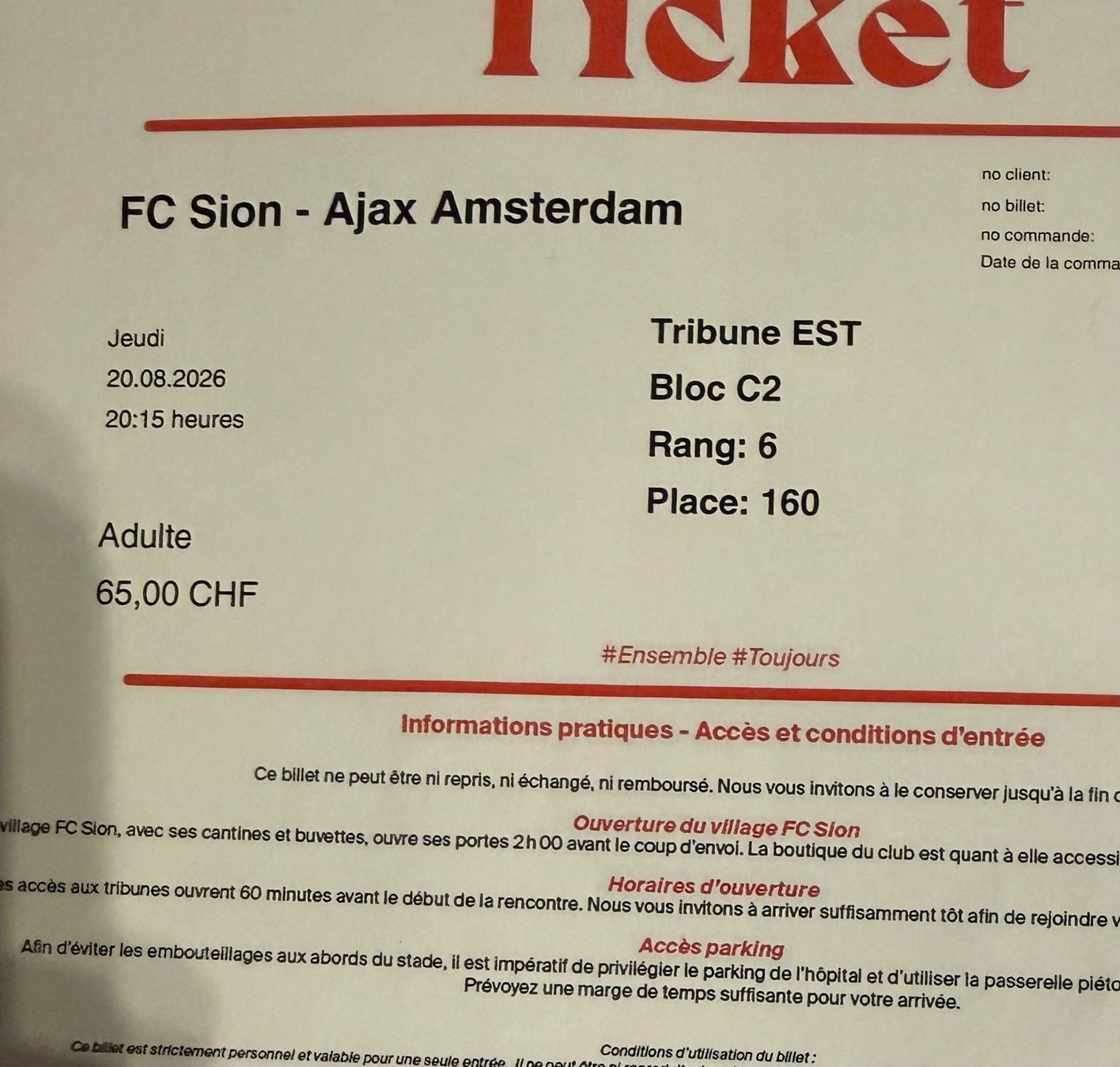 Biglietti: FC Sion vs Ajax Amsterdam Ticket – Nuovo e nell'imballaggio originale da Visp venduto da 03Aariiii